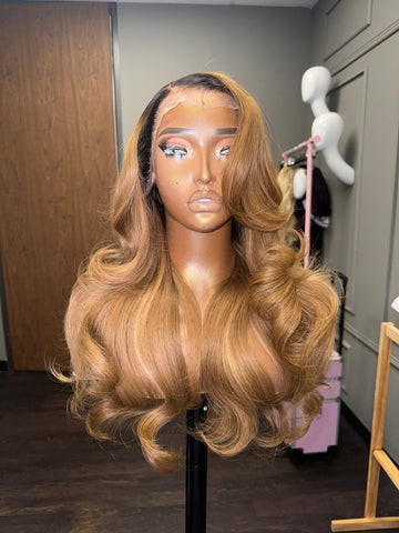 13x4 honey ash blonde and brown glueless frontal wig Length 22in