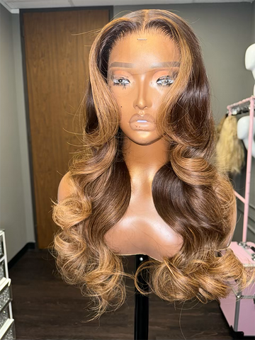 Amber 13by6 HD brown and honey blonde glueless frontal wig