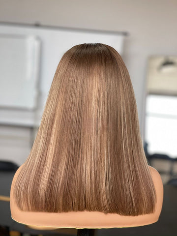 Dike: Un-Styled European Blonde Brown Highlights Raw Hair Dark Roots  Full Density Glueless Closure Wig