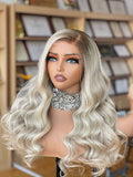 Funke Kaya:Pre-Styled European Ash Blonde Dark Roots Raw Hair Full Density Glueless Frontal Wig