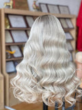 Chikondi:Un-Styled European Blonde Raw Hair Dark Roots Full Density Glueless Frontal Wig
