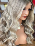 Chrizanne: Un-Styled European Blonde Brown Highlights Raw Hair Dark Roots  Full Density Glueless Closure Wig