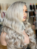 Chifundo:Un-Styled European Platinum Blonde Raw Hair Dark Roots Full Density Glueless Frontal Wig
