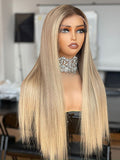 Charlize: Un-Styled European Dark Ash Blonde Raw Hair Dark Roots Full Density Glueless Frontal Wig