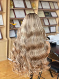 Bekezo: Un-Styled European Blonde Raw Hair Dark Roots Full Density Glueless Closure Wig