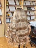Moremi Bongani:  Pre-Styled European Brown Ash Blonde Highlights Raw Hair Full Density Glueless Frontal Wig