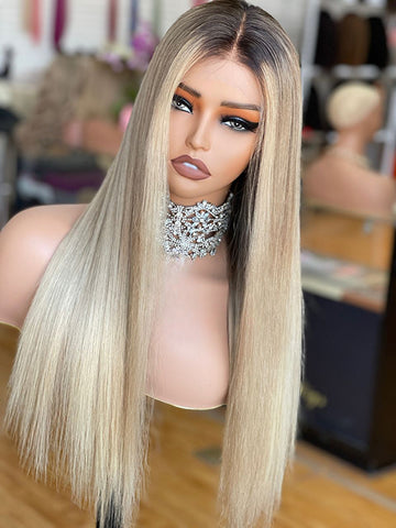 Temi Amahle: Pre-Styled European Ash Blonde Raw Hair Full Density Glueless Closure Wig