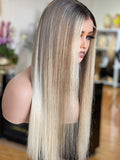 Chipo: Un-Styled European Blonde Raw Hair Dark Roots  Full Density Glueless Closure Wig