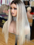 Bongani: Un-Styled European Platinum Blonde Raw Hair Dark Roots Full Density Glueless Frontal Wig